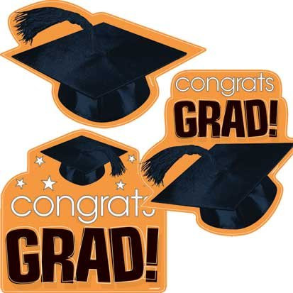 Orange Congrats Grad Cutouts 3pk.