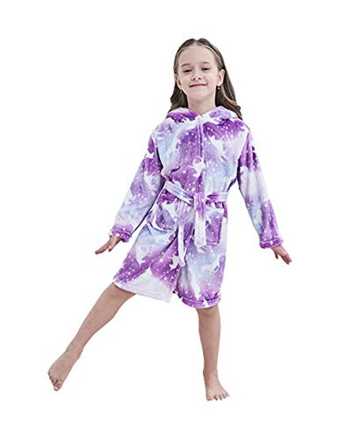 Soft Unicorn Hooded Bathrobe Sleepwear - Unicorn Gifts for Girls -5T Purple Moon Horse-