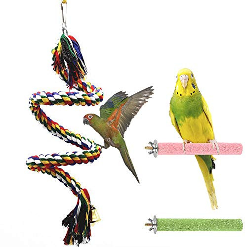 ZORNEPA Bird Perch Stand Bird Rope Perch Bird Toys for Parakeets Cockatiels Conures Macaws Lovebirds Finches Bird Cage Accessories -3 Pcs-