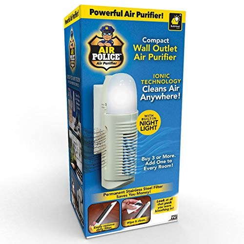 BulbHead Air Police Advanced Ionic Air Purifier Compact Odor Eliminator Plug in Air Purifier with Permanent Stainless Steel Filter Portable Air Purifier  and  Built-in Nightlight