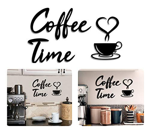 4eN Co?ee Time Modern Wall Decor for Kitchen and Cafe Wooden Coffee Station Sign with Double-Sided Tape Coffee Time Wall Art Coffee Bar Sign MDF