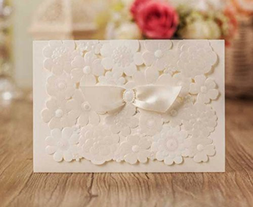 WISHMADE Elegant Wedding Invitations Laser Cut Party Invites Cards with Printable Paper and Envelopes for Engagement Wedding Quinceanera Birthday Bridal Bride Baby Shower Party 20PCs (Ivory)