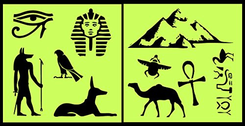 Auto Vynamics - STENCIL-EGYPTSET01-10 - Detailed Egyptian  and  Hieroglyphics Stencil Set - Includes Scarab Pyramids Burial Mask  and  More! - 10-by-10-inch Sheet - -2- Piece Kit - Pair of Sheets