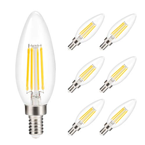 B11 LED Filament Bulb E12 Candle Base, 4 W Dimmable LED Candelabra Bulb, 40W Equivalent, 2700K Edison Light Bulbs for Chandelier or Outdoor Porch Lights, Sailstar-Pack of 6 B11 LED Filament Bulb E12 Candle Base, 4 W Dimmable LED Candelabra Bulb, 40W Equivalent, 2700K Edison Light Bulbs for Chandelier or Outdoor Porch Lights, Sailstar-Pack of 6
