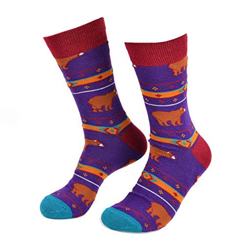 Men's Hipster Brown Bear Animal Wildlife Novelty Crew Dress  and  Trouser Socks -Purple- Men's Hipster Brown Bear Animal Wildlife Novelty Crew Dress  and  Trouser Socks -Purple-