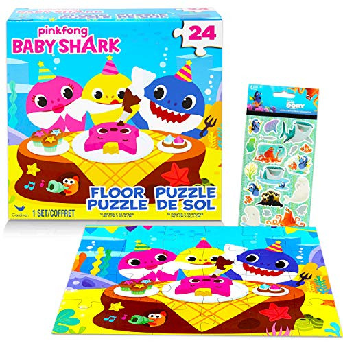 Baby Shark Floor Puzzle Kids Bundle ~ 24 Piece Baby Shark Jigsaw Puzzle with Stickers -Baby Shark Puzzles for Kids Ages 3-5-