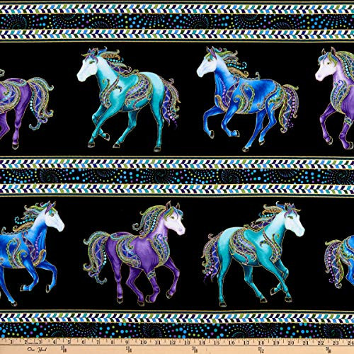 Benartex Horsen Around Stripe Black-Multi Quilt Fabric By The Yard