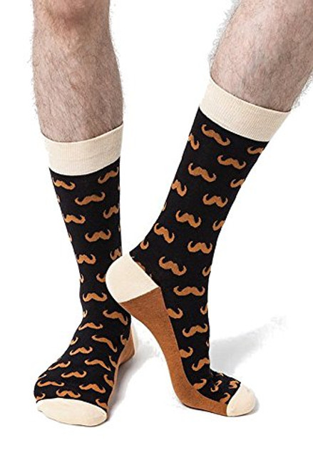 Men's Pair Black  and  Brown Mustaches Moustache Dress Crew Socks Men's Pair Black  and  Brown Mustaches Moustache Dress Crew Socks