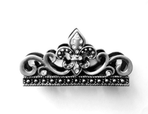 Business Card Holder -for a Desk- - Fleur de lis Design Pewter w-Clear Crystals