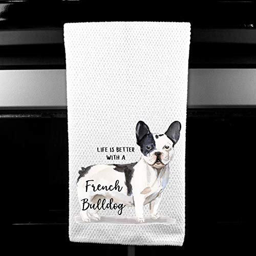 Watercolor Life is Better with a French Bulldog"Frenchie" Microfiber Kitchen Tea Bar Towel Gift for Animal Dog Lover