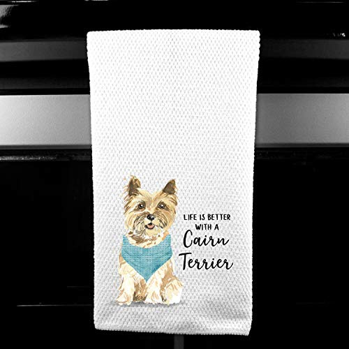 Watercolor Life is Better with a Cairn Terrier Microfiber Kitchen Tea Bar Towel Gift for Animal Dog Lover