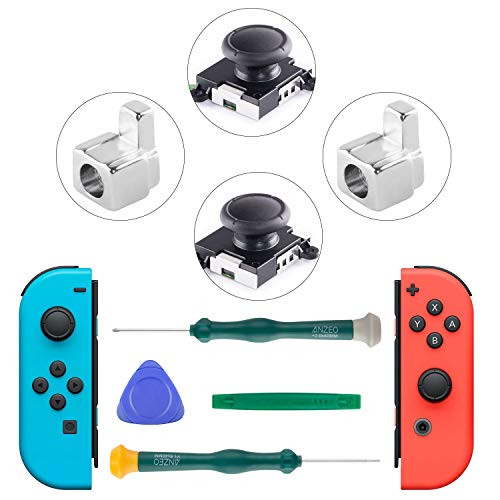 COBUY 3D Replacement Analog Joystick Thumb Sticks for Nintendo Switch Joy Con Include Tri-Wing & Cross Screwdriver Repair Tool Kit + 2 Nintendo Switch Joy Con Grip Metal Lock Buckles