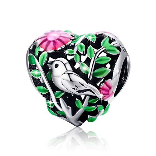 Heart Charm 925 Sterling Silver Bird in The Woods Charm Beads for Women Bracelet Necklaces Jewelry Gift Heart Charm 925 Sterling Silver Bird in The Woods Charm Beads for Women Bracelet Necklaces Jewelry Gift