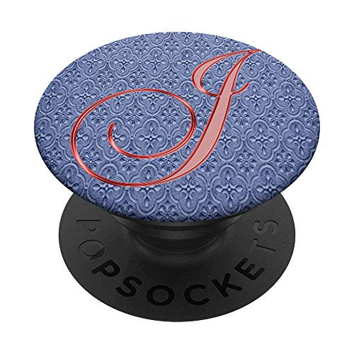 J Red Oriental Flower Geometric Initial Monogram Letter PopSockets Grip and Stand for Phones and Tablets