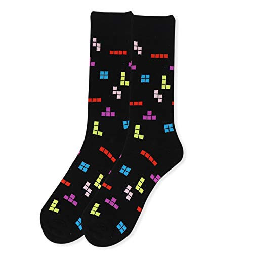 Men's Retro Tetris Video Game Blocks Novelty Dress and Trouser Crew Socks -Black- Men's Retro Tetris Video Game Blocks Novelty Dress and Trouser Crew Socks -Black-