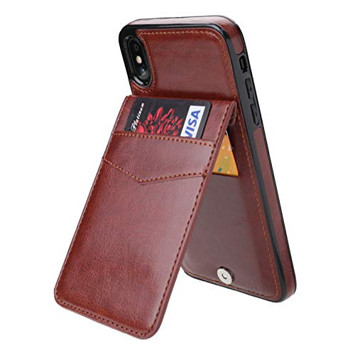 iPhone Xs Max Case Wallet with Credit Card Holder, KIHUWEY Premium Leather Magnetic Clasp Kickstand Heavy Duty Protective Cover for iPhone Xs Mas 6.5 Inch(Brown)