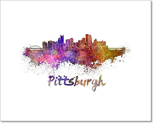 Pittsburgh Skyline in Watercolor Paper Print Wall Art -8in. x 10in.-
