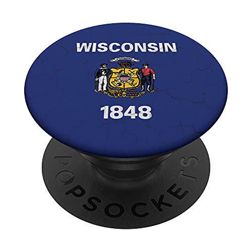 Wisconsin Flag WI Grunge Wall PopSockets PopGrip- Swappable Grip for Phones  and  Tablets