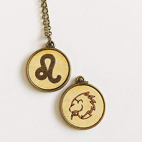 Leo Zodiac Necklace  Astrology Sign Wooden Pendant