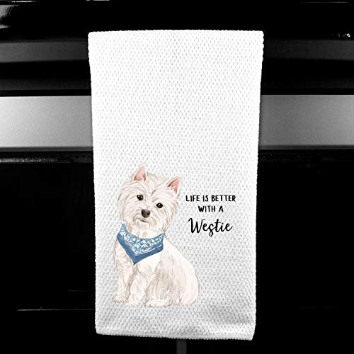 Watercolor Life is Better with a West Highland Terrier"Westie" Microfiber Kitchen Tea Bar Towel Gift for Animal Dog Lover