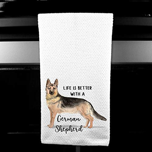 Watercolor Life is Better with a German Shepherd Microfiber Kitchen Tea Bar Towel Gift for Animal Dog Lover