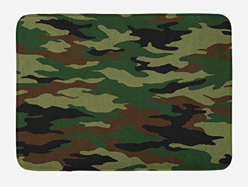 Ambesonne Camo Bath Mat Fashionable Graphic Uniform Inspired Camouflage Clothing Design Plush Bathroom Decor Mat with Non Slip Backing 29.5" X 17.5" Green Brown