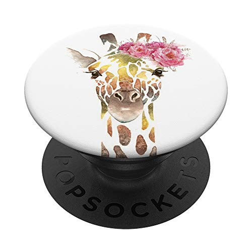 Giraffe - Funny giraffe with flowers. phone tablet accessory PopSockets PopGrip- Swappable Grip for Phones  and  Tablets