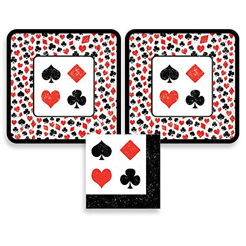 Card Party Poker Party or Casino Night Paper Dessert Plates and Paper Napkins 16 Servings Bundle- 3 Items