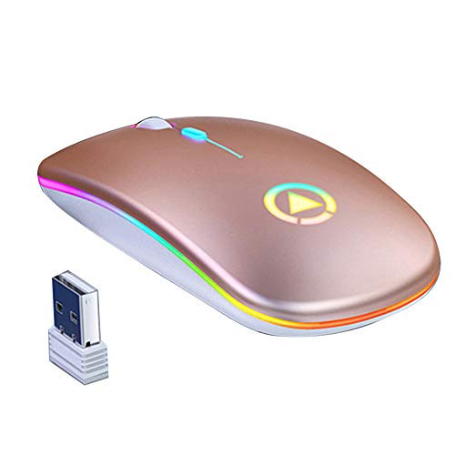 2.4G Wireless Mouse Slim Rechargeable Cordless Silent Colorful LED Mice Optical Ergonomic Gaming Mouse for PC Laptop Rose Gold
