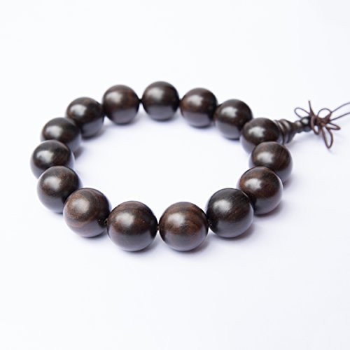 Tucanox Natural Ebony Wood Round Rosary Bead Stretch Bracelet - 108 Japa Mala Beads Tibetan Buddhist Prayer Chain Necklace for Men & Women - 15mm (15 beads)