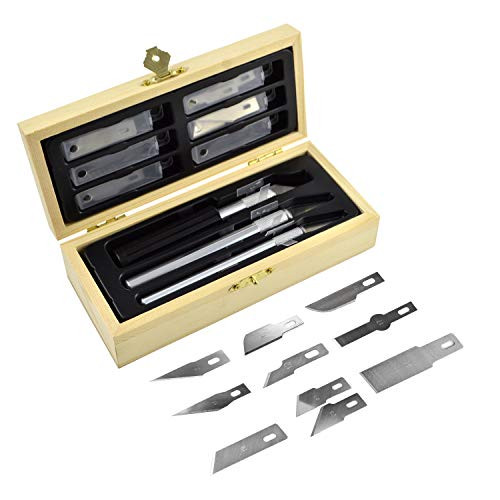 Headley Tools Hobby Knife Set Craft Knife Set Contain 3 Precision Knife Handles33 Precision Hobby Blades1 Wooden Chest1 Paper Gift Box for Storage -38 Counts-Hobby Knife Kit Gifts for Him or Her