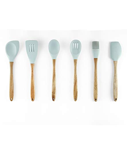 6 Piece Silicone Cooking Utensil Set with Natural Acacia Hard Wood Handle Silicone Cooking Utensils Kitchen Utensil set - 8 Natural Acacia Wooden Silicone Kitchen Utensils Set - Silicone Utensil Set