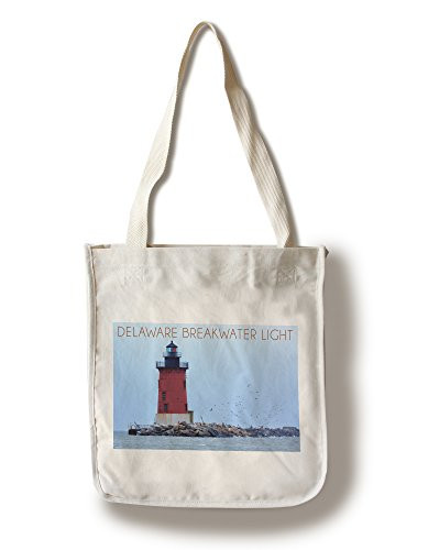 Lantern Press Lewes Delaware Cape Henlopen Lighthouse Day -100 percent Cotton Tote Bag Reusable-
