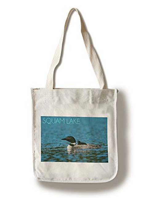 Lantern Press Squam Lake New Hampshire Loon with Chick -100 percent Cotton Tote Bag Reusable-