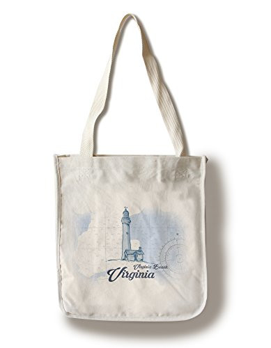 Lantern Press Virginia Beach Virginia Lighthouse Blue Coastal Icon -100 percent Cotton Tote Bag Reusable-