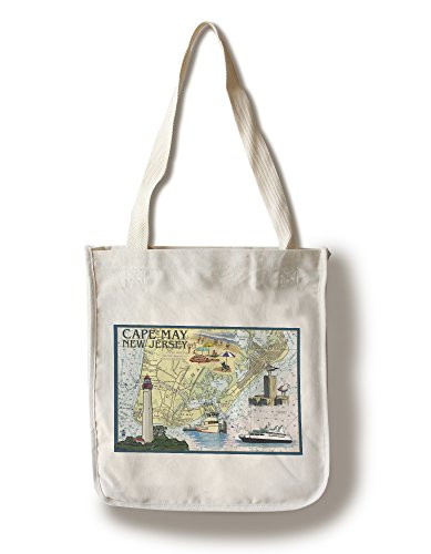 Lantern Press Cape May New Jersey Nautical Chart -100 percent Cotton Tote Bag Reusable-