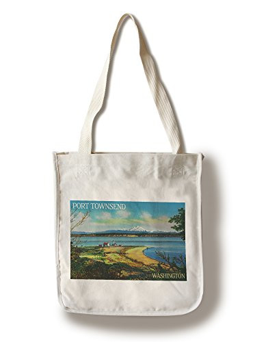 Lantern Press Port Townsend Washington Mt. Baker View -100 percent Cotton Tote Bag Reusable-