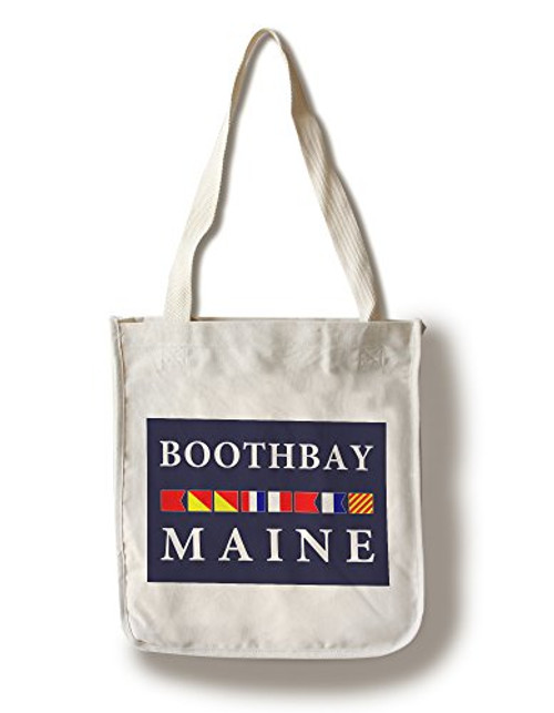 Lantern Press Boothbay Maine Nautical Flags -100 percent Cotton Tote Bag Reusable-