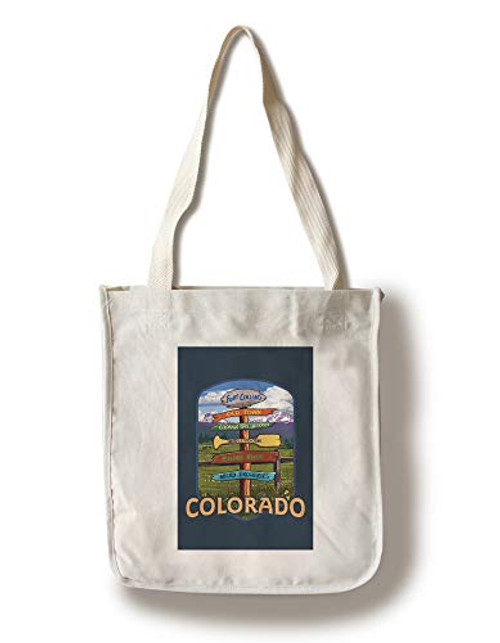 Lantern Press Fort Collins Colorado Signpost Destinations Contour 96959 -100 percent Cotton Tote Bag Reusable- Lantern Press Fort Collins Colorado Signpost Destinations Contour 96959 -100 percent Cotton Tote Bag Reusable-