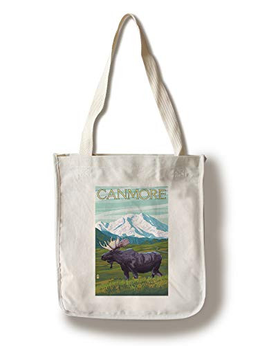 Lantern Press Canmore Alberta Canada Moose and Snowy Mountain -100 percent Cotton Tote Bag Reusable-