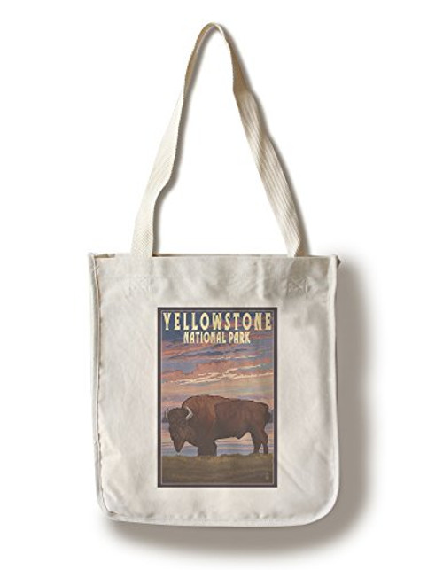 Lantern Press Yellowstone National Park Wyoming Bison and Sunset -100 percent Cotton Tote Bag Reusable- Lantern Press Yellowstone National Park Wyoming Bison and Sunset -100 percent Cotton Tote Bag Reusable-
