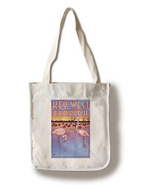 Lantern Press Key West Florida Flamingos -100 percent Cotton Tote Bag Reusable-