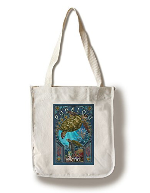 Lantern Press Punalu'u Hawai'i Sea Turtle Art Nouveau -100 percent Cotton Tote Bag Reusable-
