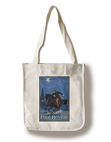 Lantern Press Concord Massachusetts Paul Revere at Night -100 percent Cotton Tote Bag Reusable-