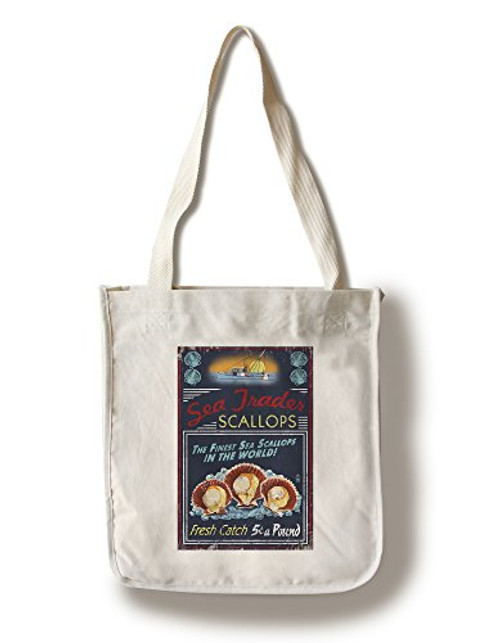 Lantern Press Scallops Vintage Sign -100 percent Cotton Tote Bag Reusable- Lantern Press Scallops Vintage Sign -100 percent Cotton Tote Bag Reusable-