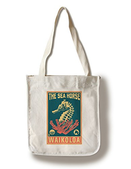 Lantern Press Waikoloa Hawaii Seahorse Woodblock -Blue and Pink- -100 percent Cotton Tote Bag Reusable- Lantern Press Waikoloa Hawaii Seahorse Woodblock -Blue and Pink- -100 percent Cotton Tote Bag Reusable-