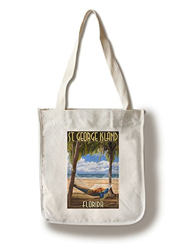Lantern Press St. George Island Florida Hammock -100 percent Cotton Tote Bag Reusable-