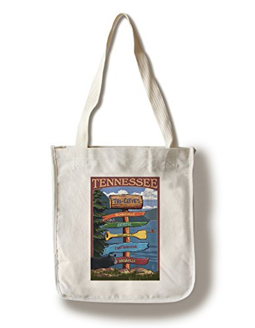 Lantern Press Tri-Cities Tennessee Destination Signpost -100 percent Cotton Tote Bag Reusable- Lantern Press Tri-Cities Tennessee Destination Signpost -100 percent Cotton Tote Bag Reusable-