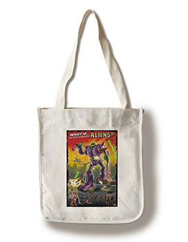 Lantern Press What If We Fought A War with Aliens? -100 percent Cotton Tote Bag Reusable-