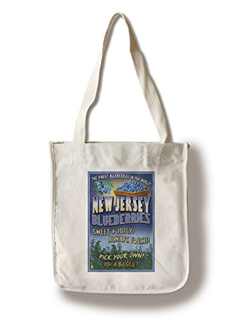 Lantern Press New Jersey Blueberry Farm Vintage Sign -100 percent Cotton Tote Bag Reusable-